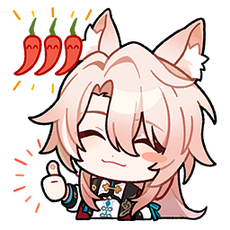A chibi-style drawing of Jiaoqiu from Honkai Star Rail giving a thumbs-up to spicy food.